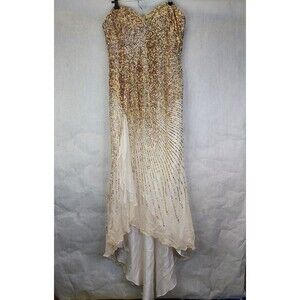 Terani Couture Strapless Silk Maxi Dress 14 Evening Gown Beach Wedding Sequin